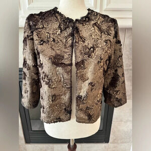 Sugar+Lips Women's Faux Fur Smooth Brown Cropped 3/4 Sleeve Jacket Small NWT